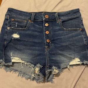 American Eagle Outfitters Blue Jean Shorts Distressed Frayed Hem